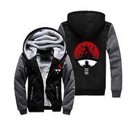 QYIFIRST Homme Femme Anime Hokage Uchiha Clan Uchiha Ichizoku Veste en Duvet Fleece Chaude Veste Chaude Doublé Blouson Neige Fermeture éclair Cardigan Manteau Cosplay Costume Noir-H EU L