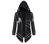 QYIFIRST Homme Femme Anime Impression 3D Pull à Capuche Sweatshirt SAO Sword Online Kirito Kirigaya Kazuto Cape Sweat à Capuche Manches Longues Coupe-Vent Manteau Cosplay Costume Noir L (Chest 110cm)