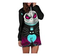 QYIFIRST Hoody Hoodie Anime Impression 3D Hoodie Nightmare Christmas Skellington Skeleton Pumpkin Lang Robe Sweat Cosplay Costume Noir Femme XS (Chest 95cm)