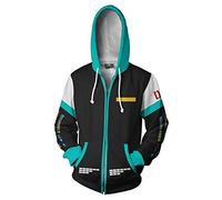 QYIFIRST Manteau Veste de Transition Hatsune Cosplay Costume Veste décontractée Veste Sweat Ladies Unisexe Impression 3D Anime Bleu/Noir-B XXL (Chest 116cm)
