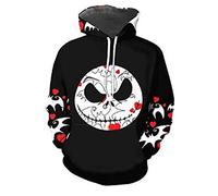 QYIFIRST Pull à Capuche Sweatshirt Before Christmas Weihnachten Jack Halloween Impression 3D Sweat à Capuche Anime Cosplay Costume Unisexe Noir M (Chest 107cm)