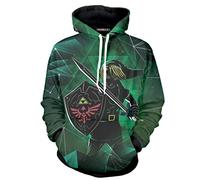 QYIFIRST Sweat à Capuche Anime Impression 3D Unisexe Sweatshirt The Legend of Link Cosplay Déguisement avec Poches Vert XXL (Tour de Poitrine 116cm)