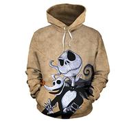 QYIFIRST Unisexe Impression 3D Anime Pull à Capuche Sweatshirt Before Christmas Weihnachten Jack Halloween Cosplay Costume avec Poches Marron 5XL (Chest 125cm)