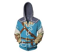 QYIFIRST Veste Homme Link Manteau Cosplay Costume Sweat à Capuche Fermeture éclair Imprimé Clair avec Poches Bleu L (Chest 110cm)