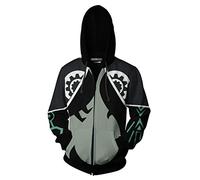 QYIFIRST Veste Homme Link Manteau Cosplay Costume Sweat à Capuche Fermeture éclair Imprimé Clair avec Poches Noir/Verte L (Chest 110cm)