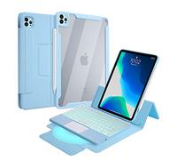 QYiiD Avec Touchpad Clavier pour iPad Pro 12.9 2021 5e génération/iPad Pro 12.9 2020/2018, Intérieur en acrylique transparent et housse avant magnétique avec QWERTY Rétroéclairage clavier, Bleu