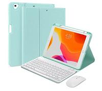 QYiiD Clavier Coque et Souris pour iPad 9.7", iPad 6eme/5eme Génération 2018/2017, iPad Air 2/1, Pro 9.7, Français AZERTY Clavier Bluetooth Détachable Magnétique avec Fente pour Stylo, Vert Clair