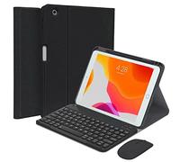 QYiiD Clavier Coque et Souris pour iPad 9.7", iPad 6eme/5eme Génération 2018/2017, iPad Air 2/1, Pro 9.7, Français AZERTY Clavier Bluetooth Détachable Magnétique avec Fente pour Stylo, Noir