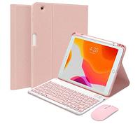 QYiiD Clavier Coque et Souris pour iPad Pro 12.9 2015/2017, 1ère/2ème Génération, Français AZERTY Clavier Bluetooth Détachable Magnétique avec Fente pour Stylo pour iPad Pro 12.9 Pouce, Rose