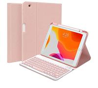 QYiiD Clavier Coque pour iPad Pro 12.9 2015/2017, 1ère/2ème Génération, Français AZERTY Clavier Bluetooth Détachable Magnétique avec Fente pour Stylo pour iPad Pro 12.9 Pouce, Rose