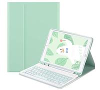 QYiiD Clavier Étui pour iPad Mini 5/ Mini 4, Housse Coque de Protection avec Détachable sans Fil Wireless AZERTY Clavier pour Pad Mini 1 / Mini 2 / Mini 3, avec Porte-Crayon, Vert