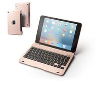 QYiiD Clavier iPad Mini 5/Mini 4, Coque en Alliage de Plastique Smart Folio Case Fonction Veille/réveil Automatique, Saisie silencieuse pour iPad Mini 5 (2019) iPad Mini 4 (2015), Or Rose