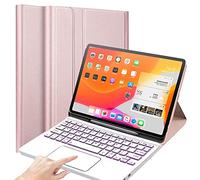 QYiiD Coque avec clavier tactile pour iPad Pro 12,9" 5ème génération 2021 et 4ème et 3ème génération, coque arrière en TPU souple avec porte-crayon et rétroéclairage 7 couleurs, clavier sans fil magnétique amovible, or rose