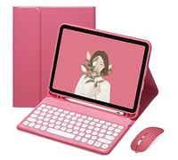 QYiiD Coque Clavier avec Souris pour iPad 10eme Generation 2022 10,9 Pouces, Rétro Round Keycap Clavier Bluetooth AZERTY Français, Housse avec Stylet-Fente pour iPad 10eme Génération 2022, Crabe Rouge