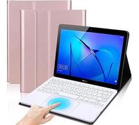 QYiiD Coque Clavier avec Touchpad pour Huawei MediaPad M5 Lite 10, Slim Lightweight AZERTY Clavier Bluetooth Détachable avec Pavé Tactile, Coque Housse pour MediaPad M5 10 Lite 10.1" 2018, Or Rose