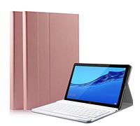 QYiiD Coque Clavier pour Huawei MediaPad M5 Lite 10, Slim Lightweight Français AZERTY Clavier Bluetooth sans Fil Etui Multiposition Housse Cover Légère pour MediaPad M5 10 Lite 10.1" 2018, Or Rose