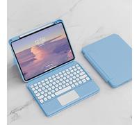 QYiiD Coque Clavier pour iPad 10.2 9ème/8ème/7ème Génération 2021/2020/2019, Transparente Magnétique Vertical Cover & AZERTY Clavier Bluetooth avec Touchpad pour iPad 10.2 Pouces 2021, LightBlue
