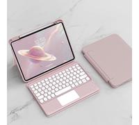 QYiiD Coque Clavier pour iPad 10.2 9ème/8ème/7ème Génération 2021/2020/2019, Transparente Magnétique Vertical Cover & AZERTY Clavier Bluetooth sans Fil avec Touchpad pour iPad 10.2 Pouces 2021, Rose