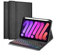 QYiiD Coque clavier pour iPad Mini 6 2021, coque arrière en TPU souple avec porte-crayon et clavier sans fil détachable 7 couleurs pour iPad Mini 6ème génération 2021, noir