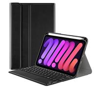 QYiiD Coque clavier pour iPad Mini 6 2021, coque arrière en TPU souple avec porte-crayon et clavier sans fil détachable pour iPad Mini 6ème génération 2021, noir