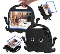 QYiiD Coque Enfant pour iPad 10,2 Pouces (9ème/8ème/7ème Génération, 2021/2020/2019) avec Protection Écran, Coque de Protection Enfant avec Poignée Anti-dérapants, Porte-Stylet & Bandoulière, Noir