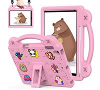 QYiiD Coque Enfant pour iPad 9.7 2018/2017, Robuste Enfant Cas de Preuve d'enfant Housse avec Porte-Crayon, Support Rotatif & Bandoulière pour iPad 9.7 Pouces 5th / 6th Generation, Rose