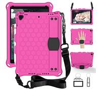 QYiiD Coque pour iPad 9.7 2018/2017, Antichoc Lightweight EVA Protective avec Porte-Crayon, Hand Strap & Shoulder Strap pour iPad 9.7 Pouces 5th / 6th Generation, RoseRouge/Noir
