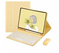 QYiiD Coque pour iPad 9, iPad 8, iPad 7 10,2 pouces, Air 3 Pro 10,5 pouces, clavier rond, souris et iPad 10,2 pouces, housse de clavier détachable pour iPad 9e 8e 7e Air 3e génération Pro 10,5, jaune