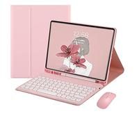 QYiiD Coque pour iPad 9, iPad 8, iPad 7 10,2 pouces, Air 3 Pro 10,5 pouces, clavier rond, souris et iPad 10,2 pouces, housse de clavier détachable pour iPad 9e 8e 7e Air 3e génération Pro 10,5, rose