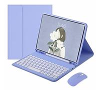 QYiiD Coque pour iPad 9, iPad 8, iPad 7 10,2 pouces, Air 3 Pro 10,5 pouces, clavier rond, souris et iPad 10,2 pouces, housse de clavier amovible pour iPad 9e 8e 7e Air 3e génération Pro 10,5, violet