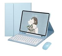 QYiiD Coque pour iPad 9, iPad 8, iPad 7 10,2 pouces, Air 3 Pro 10,5 pouces, clavier rond, souris et iPad 10,2 pouces, coque de clavier détachable pour iPad 9e 8e 7e Air 3e génération Pro 10,5, bleu