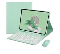 QYiiD Coque pour iPad 9, iPad 8, iPad 7 10,2 pouces, Air 3 Pro 10,5 pouces, clavier rond, souris et iPad 10,2 pouces, housse de clavier détachable pour iPad 9e 8e 7e Air 3e génération Pro 10,5, vert