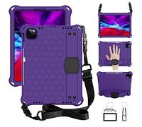 QYiiD Coque pour iPad Pro 11" 2020/2018, Antichoc Etui Housse EVA Enfants Antichoc Protecteur avec Poignée Support et Porte-Crayons pour Apple New iPad Pro 11 Pouces 2nd/1st, Violet/Noir