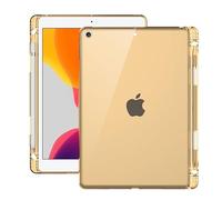 QYiiD Coque transparente pour iPad 10.2 7e/8e/9e génération 2021/2020/2019 avec porte-crayon, absorption des chocs, coque arrière transparente en silicone TPU souple, doré transparent
