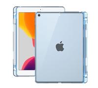 QYiiD Coque transparente pour iPad Pro 12,9" 6e/5e/4e/3e génération avec porte-crayon, absorption des chocs, coque arrière transparente en gel TPU souple, bleu clair