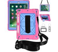 QYiiD Étui Antichoc pour iPad Pro 9.7 / iPad Air 2 Enfant ou Adult Coque de Robuste avec Porte-Stylet, Support Pivotant, Dragonne pour iPad Air 2 9.7 Pouces/iPad Pro 9.7 Pouces (Rosa+Bleu)