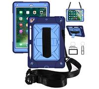 QYiiD Étui Antichoc pour iPad Pro 9.7 / iPad Air 2 Enfant ou Adult Coque de Robuste avec Porte-Stylet, Support Pivotant, Dragonne pour iPad Air 2 9.7 Pouces/iPad Pro 9.7 Pouces (NavyBleu+Bleu)