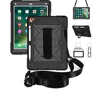 QYiiD Étui Antichoc pour iPad Pro 9.7 / iPad Air 2 Enfant ou Adult Coque de Robuste avec Porte-Stylet, Support Pivotant, Dragonne pour iPad Air 2 9.7 Pouces/iPad Pro 9.7 Pouces (Noir+Noir)