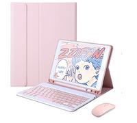 QYiiD Étui AVCE Clavier et Souris pour iPad 10ème Génération 10,9 Pouces 2022, Housse Coque de Protection avec Détachable sans Fil AZERTY Clavier pour iPad 10ème Gén 10,9 A2696/A2757/A2777, Rose