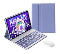 QYiiD Étui avec clavier et souris pour Lenovo Tab M10 Plus 10,3 pouces/K10 (TB-X606F/TB-X606X/TB-X6C6F/TB-X6C6X) Étui folio fin avec clavier et souris sans fil à touches rondes Violet