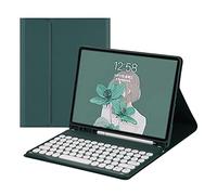 QYiiD Étui avec clavier pour Galaxy Tab S7 Plus 12,4" 2020 (Model SM-T970/T975/T976), Clavier QWERTY Clé ronde Démontable avec support pour stylet pour femmes et filles, Vert foncé