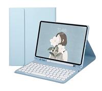 QYiiD Étui avec clavier pour Galaxy Tab S7 Plus 12,4 po 2020 (Model SM-T970/T975/T976), Clavier QWERTY Clé ronde Démontable avec support pour stylet pour femmes et filles, Bleu