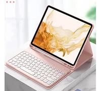 QYiiD Étui avec clavier pour Galaxy Tab S8+ 12,4" 2022/Tab S7 FE 12,5" 2021 et Tab S7+ 12,4" 2020, clavier rond détachable avec porte-stylo en S pour SM-X800/X806/SM-T970/SM-T730, rose