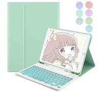 QYiiD Étui avec clavier pour iPad Air 3e génération 10,5" 2019/iPad Pro 10,5" 2017, 7 couleurs rétroéclairées sans fil, étui magnétique intelligent avec porte-crayon, vert
