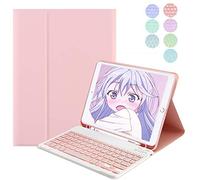 QYiiD Étui avec clavier pour iPad Air 4ème 10.9 2020, iPad Air 4 génération 10.9 2020, 7 couleurs rétroéclairées sans fil, étui magnétique intelligent avec porte-crayon, rose