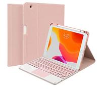 QYiiD Étui avec clavier pour iPad Air 5e 4e génération iPad Pro 11" 2022 2021/2020/2018, clavier sans fil magnétique amovible, portefeuille intelligent avec porte-crayon, rose