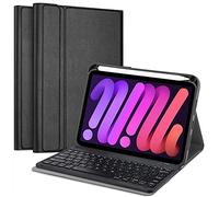 QYiiD Étui avec clavier pour iPad Mini 6 2021, coque de protection arrière en TPU souple avec porte-crayon et clavier sans fil amovible pour iPad Mini 6e génération 2021, bleu