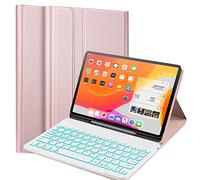 QYiiD Étui avec clavier pour iPad Pro 12,9 pouces 5e génération 2021 et 4e/3ème génération - Housse de protection en TPU souple avec rétroéclairage Clavier QWERTY sans fil amovible, OroRosa