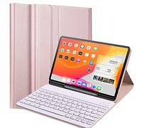 QYiiD Étui avec clavier pour iPad Pro 12,9 pouces 5ème génération 2021 et 4ème génération, coque de protection en TPU souple avec clavier QWERTY sans fil magnétique amovible Doré rose