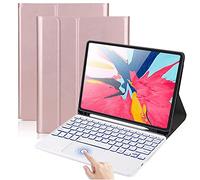 QYiiD Étui avec clavier rétroéclairé pour iPad Pro 12.9 2018/2020/2021 et 4e/3e génération, [prend en charge le chargement du crayon], housse de clavier Bluetooth sans fil sans fil magnétique avec porte-crayon, or rose